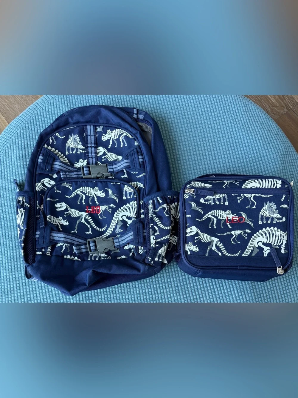 Pottery Barn Kids Navy Dinosaur Skeleton Backpack & Lunch Set